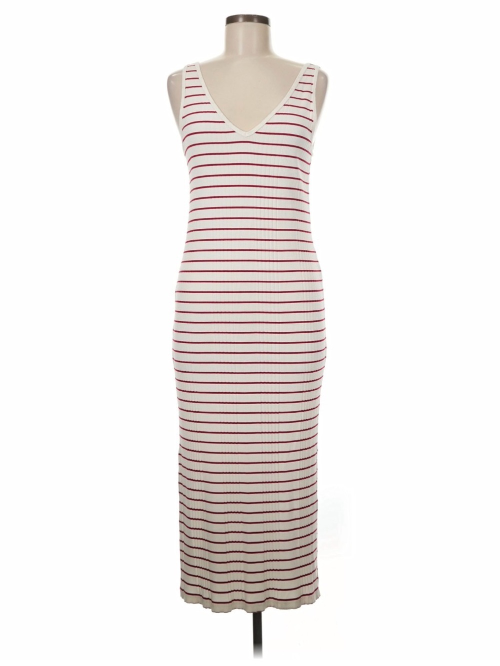 Banana Republic V-Neck Stripe Maxi Dress - White with Red Stripes